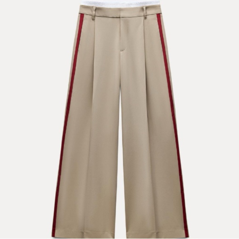 ZARA SIDE STRIPE BOXER PANTS Wide-Leg Trousers Taupe brown Bloggers favorite